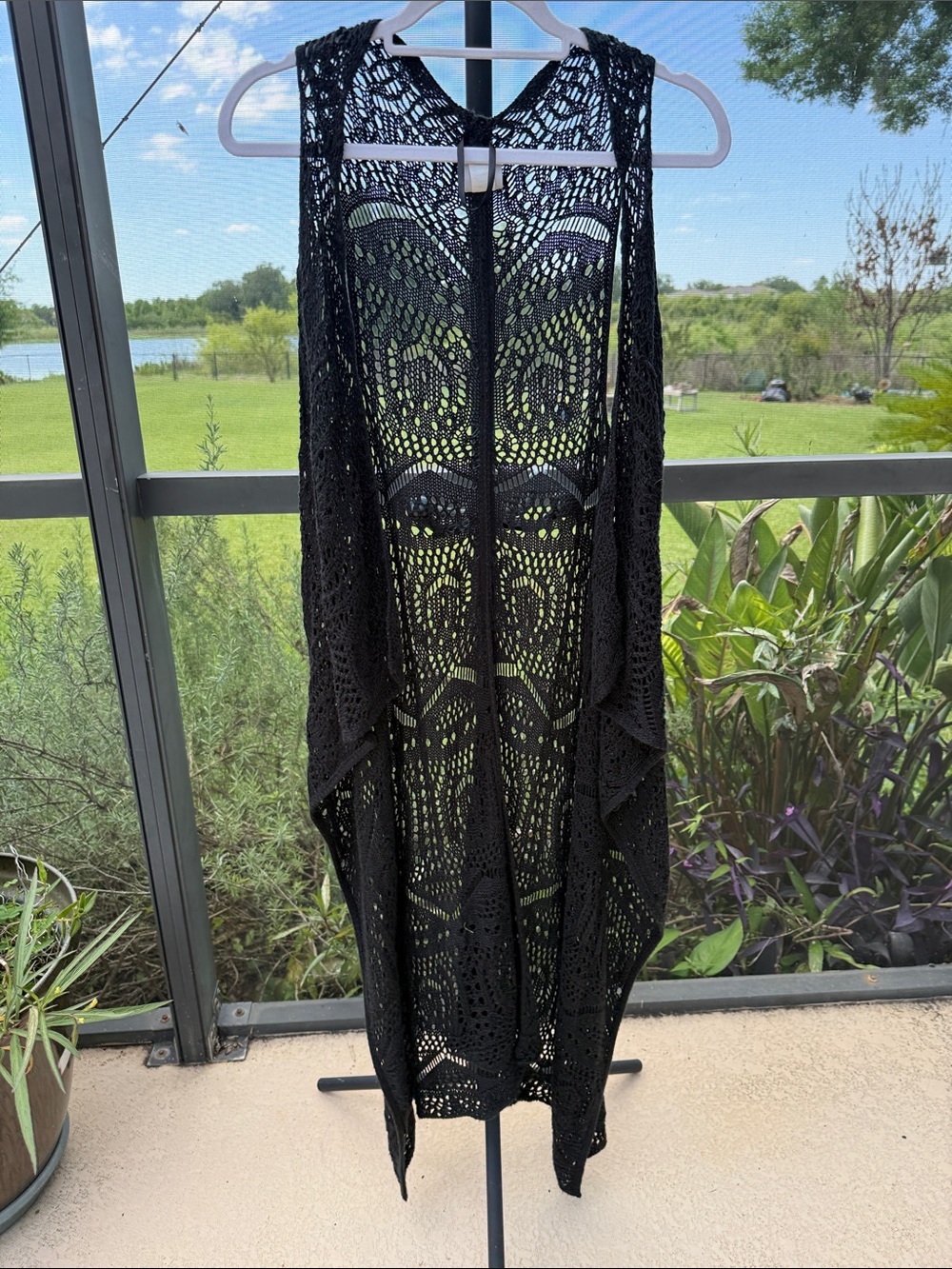 Sonoma Black Crochet Swim Coverup Duster Vest